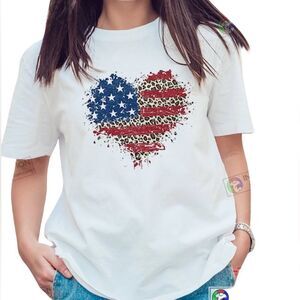 White T-Shirt with American Flag Heart Design   Size: XLG Color: Red/White/Blue